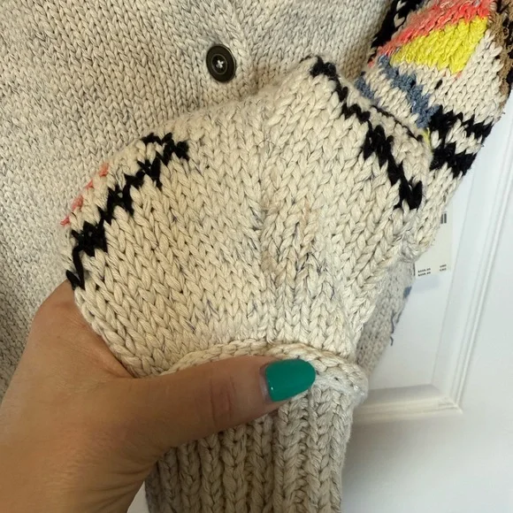 Pilcro Cream Multicolor Patterned Cotton Cardigan with collar cropped NWT Sz L - Picture 8 of 12